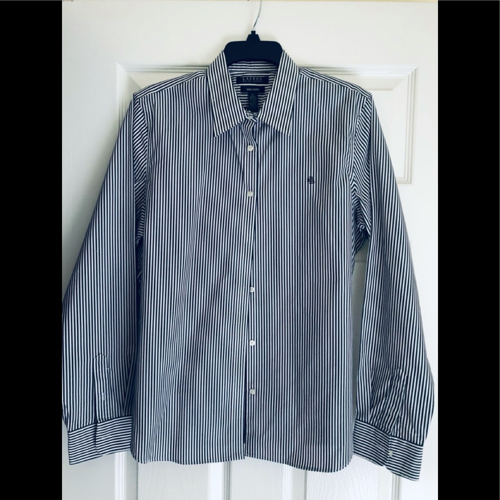 LAUREN, Ralph Lauren Women’s No-Iron Black and White Button Down Blouse Size 12
